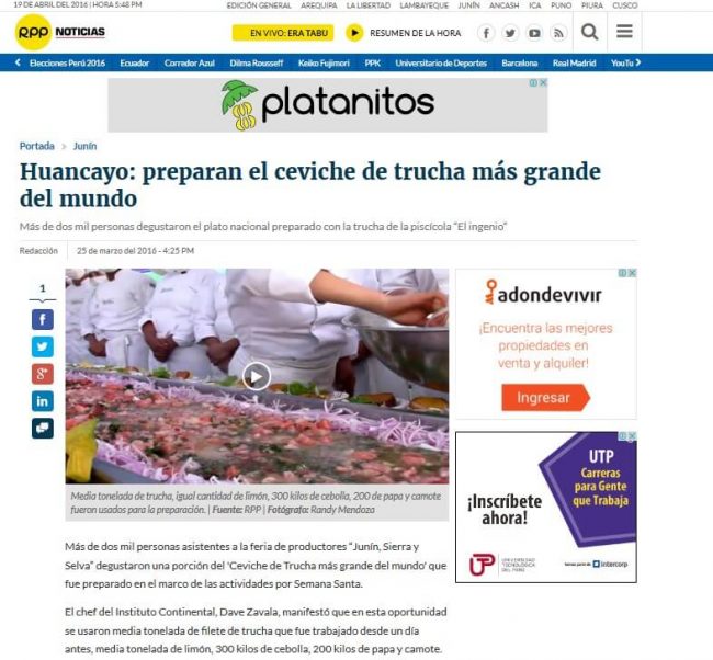 Huancayo: preparan el civeche de trucha más grande del mundo