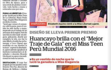 Huancayo brilla con el "Mejor Traje de Gala" en el Miss Teen Perú Mundial 2016