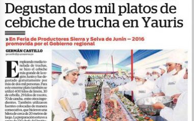 Degustan dos mil platos de cebiche de trucha en Yauris